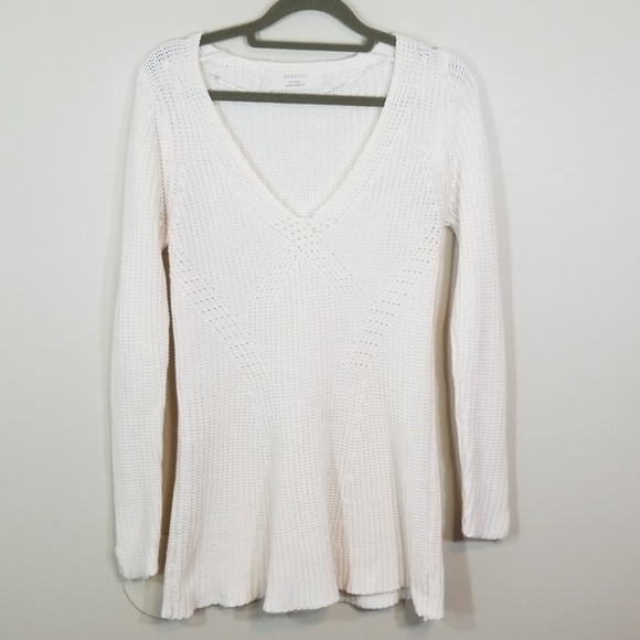 Zara Knit White V-neck Long Sweater - Picture 3 of 5